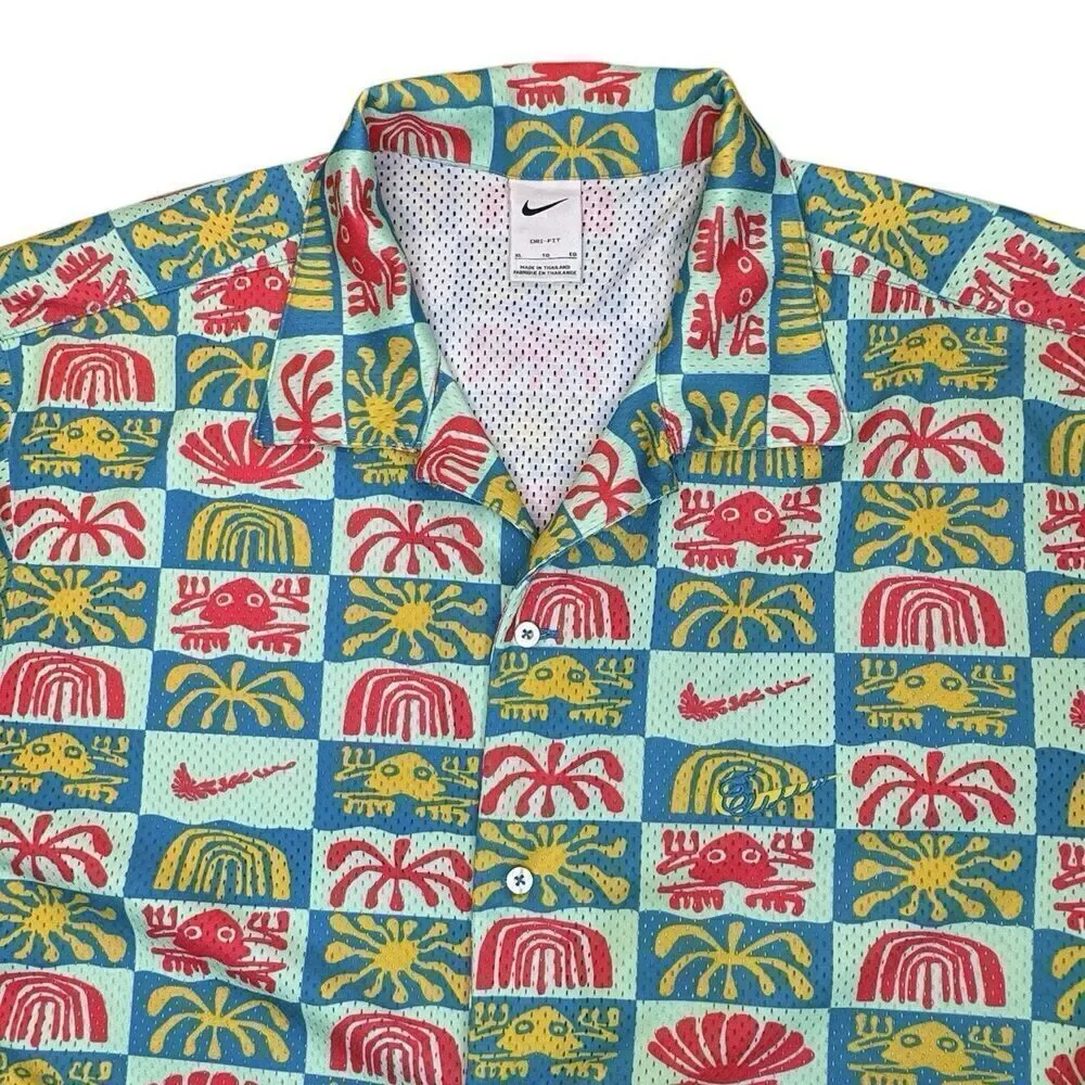 Nike Sz XL Mesh Hawaiian Resort Camp Shirt Dri-Fit Button Down Men Colorful 0962